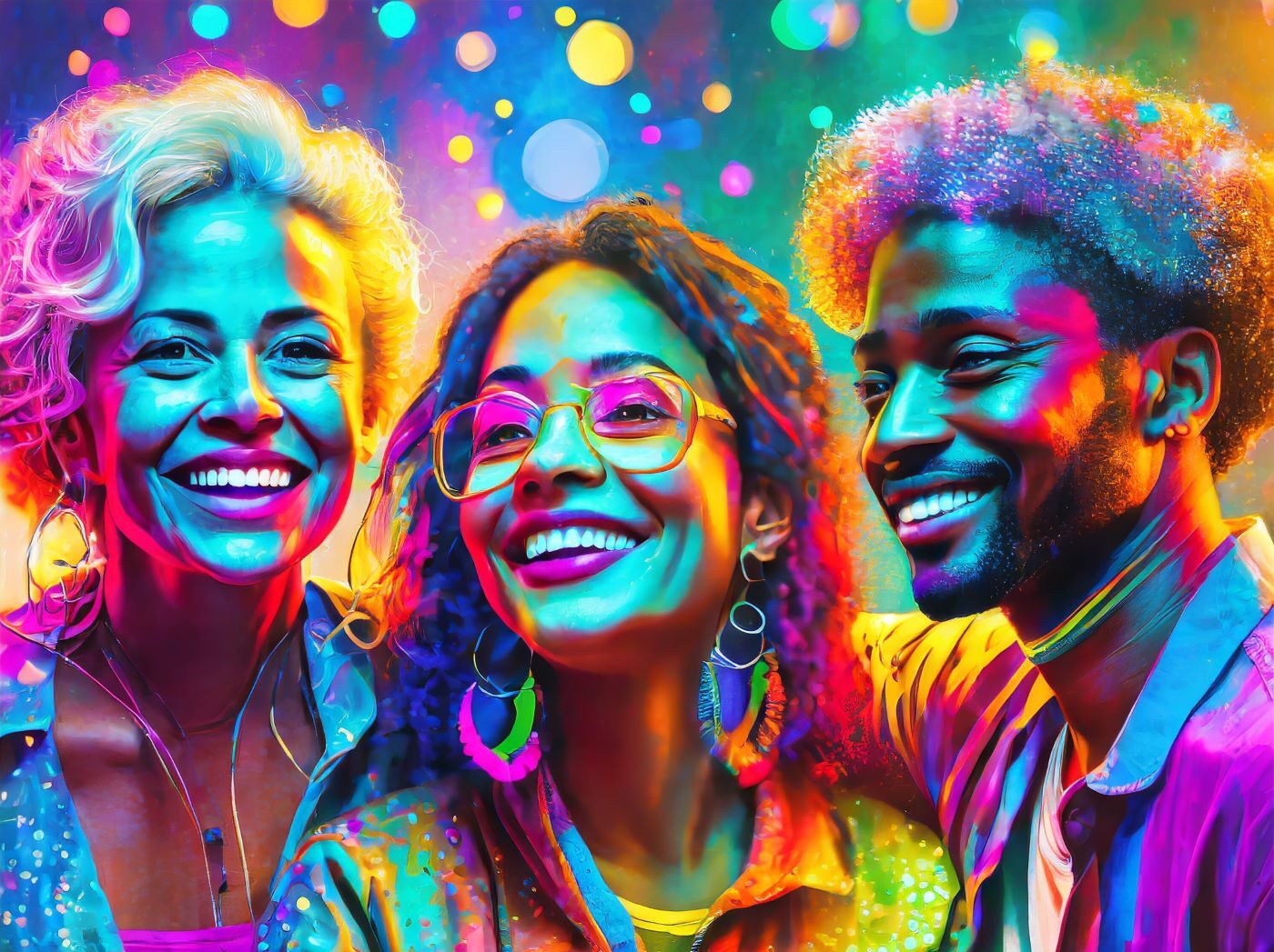 AI image of three diverse people celebrating